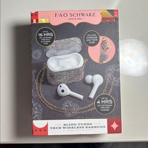 FAO Schwarz Glittery Wireless Earbuds with Silver Case